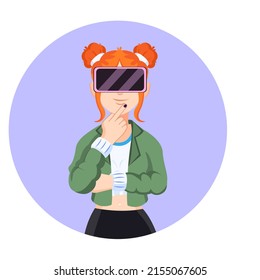 Young woman Virtual reality glasses Game simulator Vector illustration