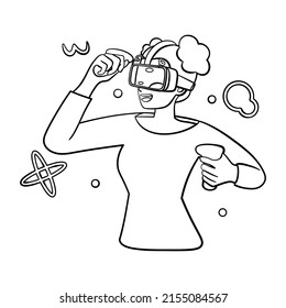 Young woman Virtual reality glasses Game simulator Vector illustration
