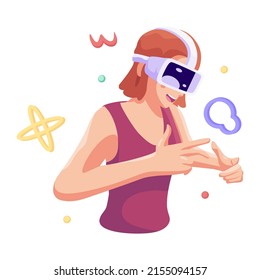 Young woman Virtual reality glasses Game simulator Vector illustration