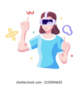 Young woman Virtual reality glasses Game simulator Vector illustration