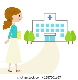 A young woman visiting a hospital.