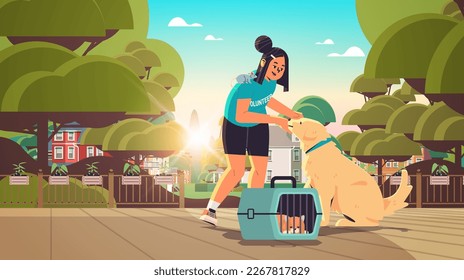young woman volunteer with dog and rat animals generation Z lifestyle concept horizontal