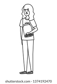 young woman volunteer with donations coins in jar