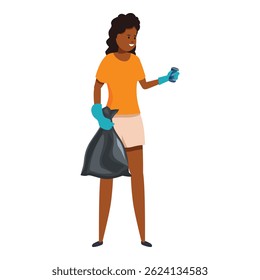 Young woman volunteer holding garbage bag and collecting trash, ecology and environment protection concept