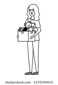 young woman volunteer lifting donations box