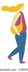 Young Woman walking  flat vector isolated on white