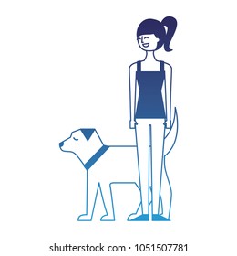young woman walking with her dog pet