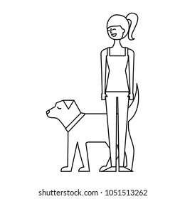 young woman walking with her dog pet