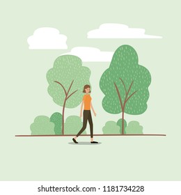 young woman walking on the park