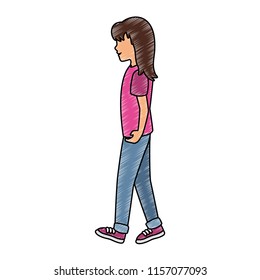 Young woman walking scribble