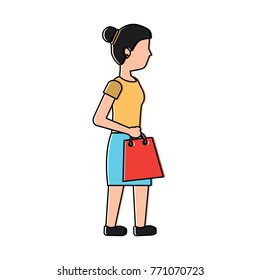 young woman walking with shopping bag