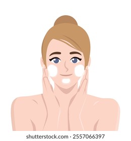 Young Woman washing face. Facial wash. Flat vector Character Illustration