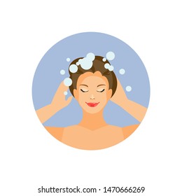 Young woman washing her hair. Vector illustration