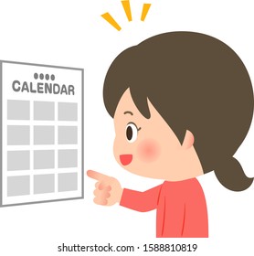 Young woman watching and pointing a calendar