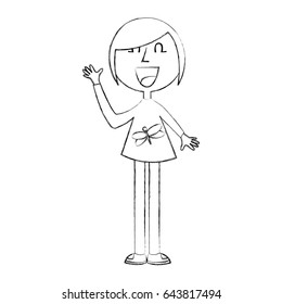 young woman waving avatar character