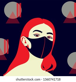 Young woman wear protect mask vector 