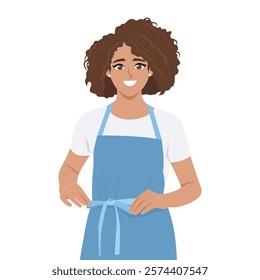 Young woman wearing apron uniform. Flat vector Character Illustration