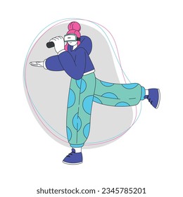 Young Woman Wearing Augmented Reality Glasses Balancing Vector Illustration