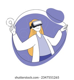 Young Woman Wearing Augmented Reality Glasses in Fluid Shape Vector Illustration