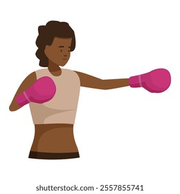 Young woman wearing boxing gloves is practicing her boxing moves