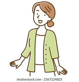 Young woman wearing a cardigan with her hair up