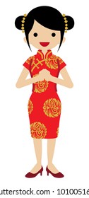 Young Woman Wearing Chinese National costume - Front view