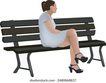 Young woman wearing a dress sitting on a bench