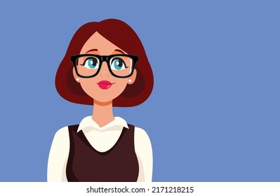 
Young Woman Wearing Eyeglasses Vector Cartoon Illustration. Cheerful girl wearing cool stylish spectacles
