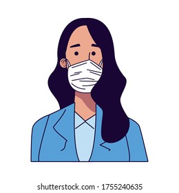 young woman wearing medical mask character vector illustration design
