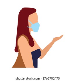 young woman wearing medical mask character vector illustration design