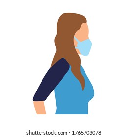 young woman wearing medical mask character vector illustration design
