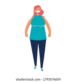 young woman wearing medical mask character vector illustration design