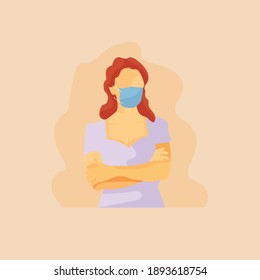 young woman wearing medical mask for protection from coronavirus covid 19 vector illustration