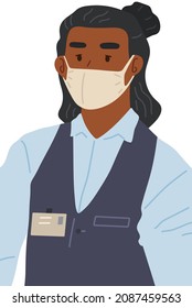 Young woman wearing protective mask showing her arm with bandage after receiving covid-19 vaccine. Concept of vaccination, health, spread of vaccine, healthcare, call of fight against coronavirus