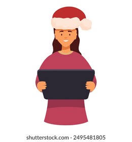 Young woman wearing santa hat using digital tablet during christmas holidays