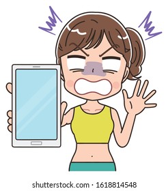 A young woman is wearing sportswear.She has a smartphone.