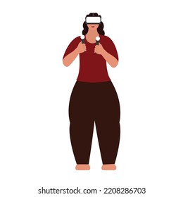 Young Woman Wearing VR Headset With Hold Controller For Virtual Reality Game Play.