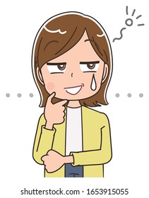 Young woman wearing a yellow cardigan.She has negative emotions.