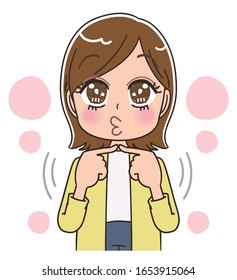Young woman wearing a yellow cardigan.She has positive emotions.