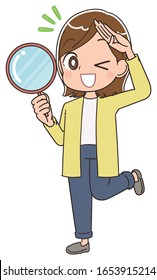 Young woman wearing a yellow cardigan.She has positive emotions.