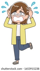 Young woman wearing a yellow cardigan.She has negative emotions.