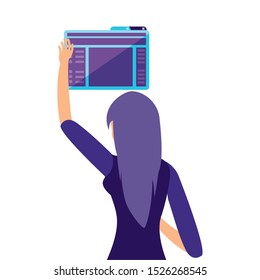 young woman with webpage template vector illustration design
