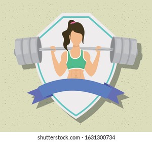 young woman weight lifting in frame vector illustration design