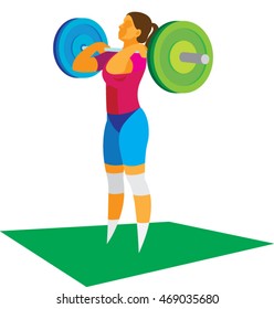 Young woman weightlifter performs a push rod