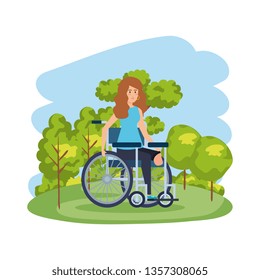 young woman in wheelchair in the park