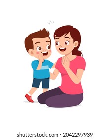 young woman whisper secret with cute little boy