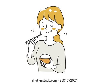 A young woman who chews well and eats. A warm hand-drawn person vector illustration. svg