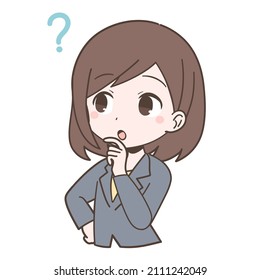 Young woman who doubts in business suit figure