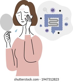 a young woman who has rough skin due to bad intestinal environment