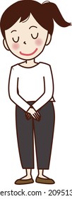 A young woman who puts her hands in front.